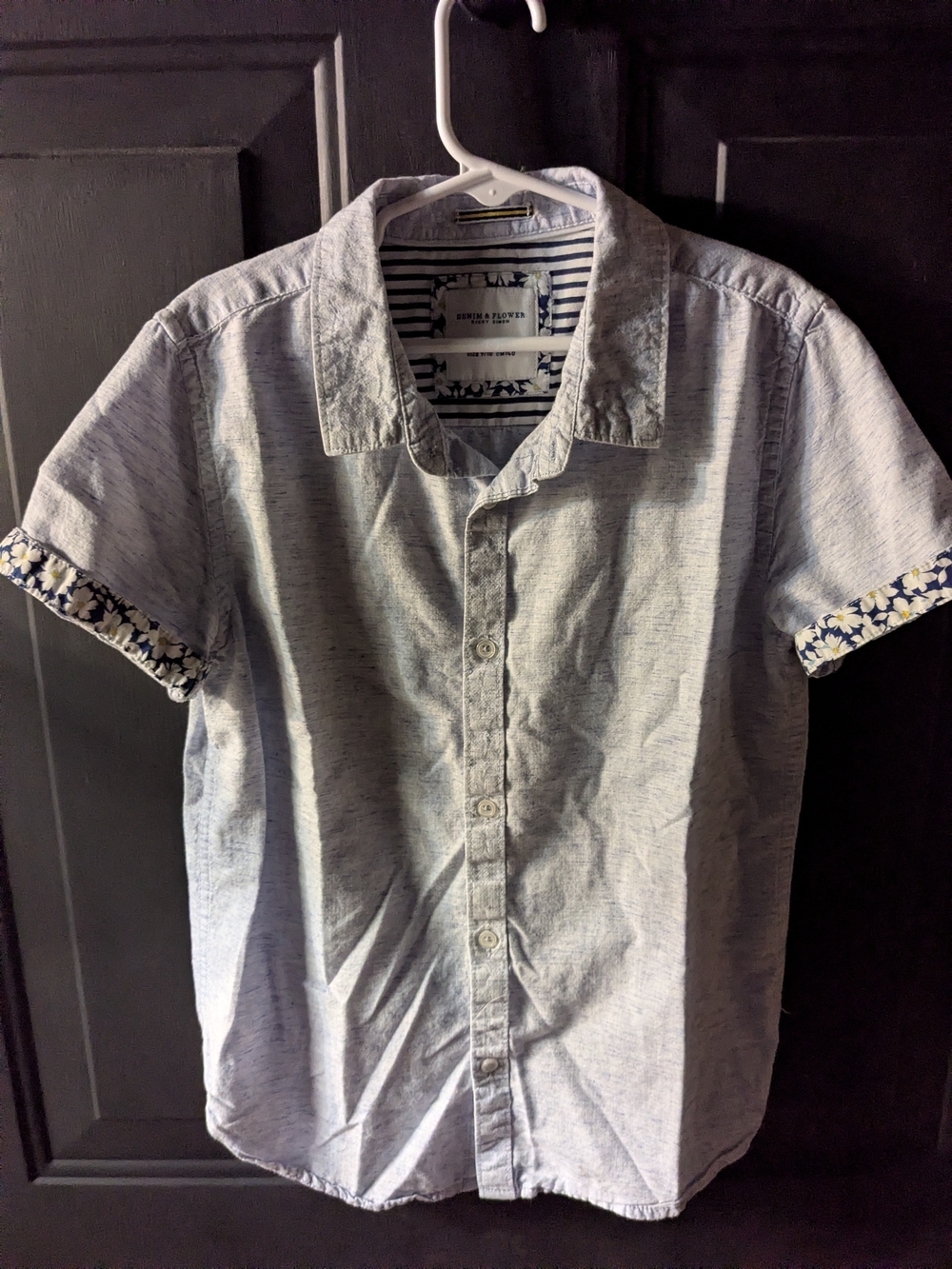 Denim And FlowersShort-Sleeve Slim Fit Light Blue BoysShirt with Floral Trim